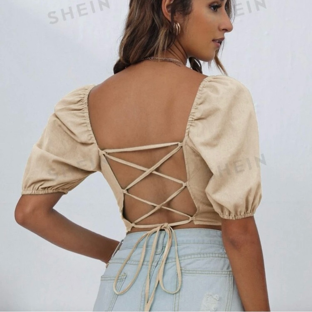 Cropped Corset Puff Sleeve Top